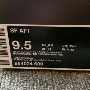Nike Air Force 1, Deep Burgandy, size 9.5, Like New. In box. Worn once.
